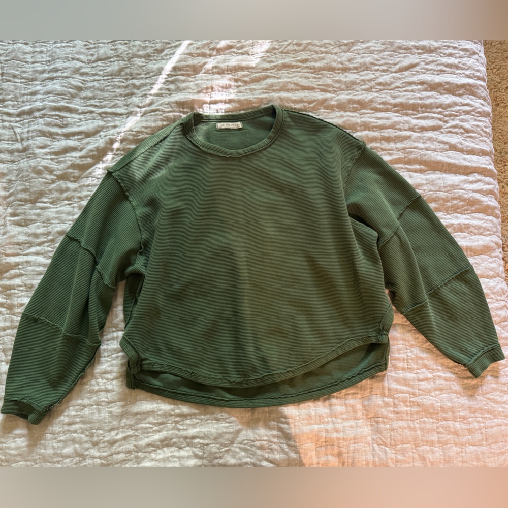 Free People Green Ribbed Long Sleeve Top Small